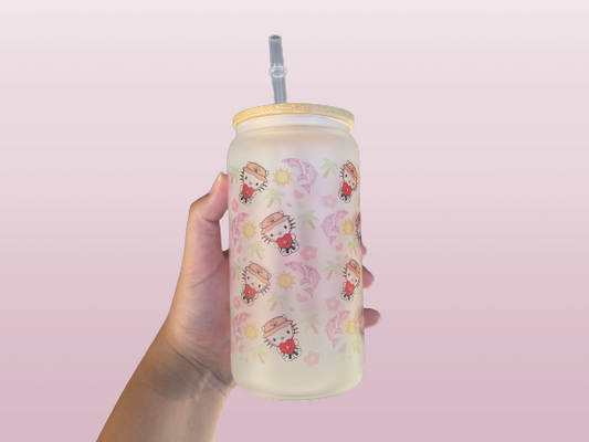Bad Kitty Pattern Frosted Glass Cup