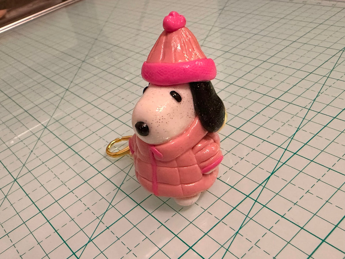 Snoopy Inspired Puffer Jacket Keychain | Polymer Clay Bag Charm, Peanuts Character
