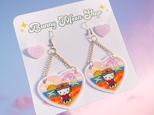 Bad Kitty Heart Earrings Set
