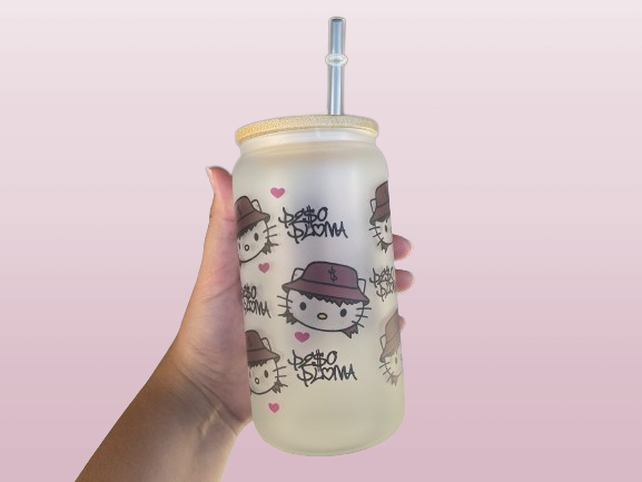 Peso Kitty Pattern Frosted Glass Cup