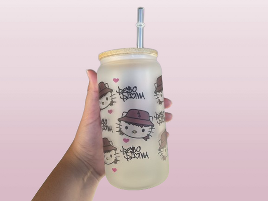 Peso Kitty Pattern Frosted Glass Cup