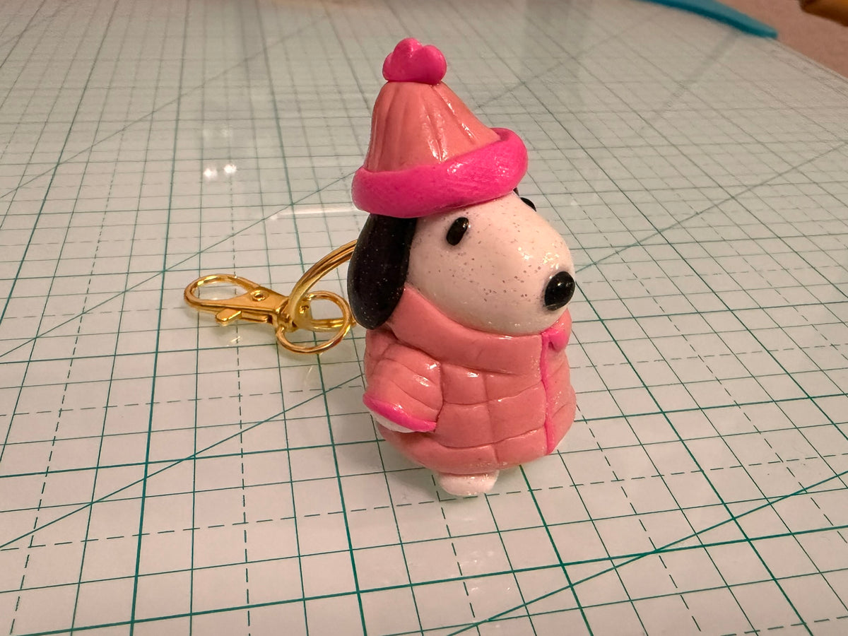 Snoopy Inspired Puffer Jacket Keychain | Polymer Clay Bag Charm, Peanuts Character