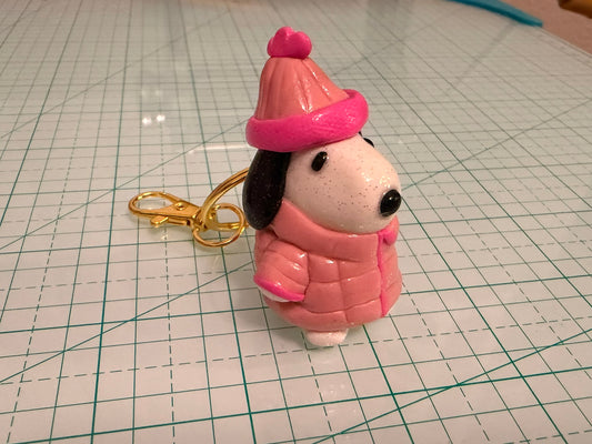 Snoopy Inspired Puffer Jacket Keychain | Polymer Clay Bag Charm, Peanuts Character