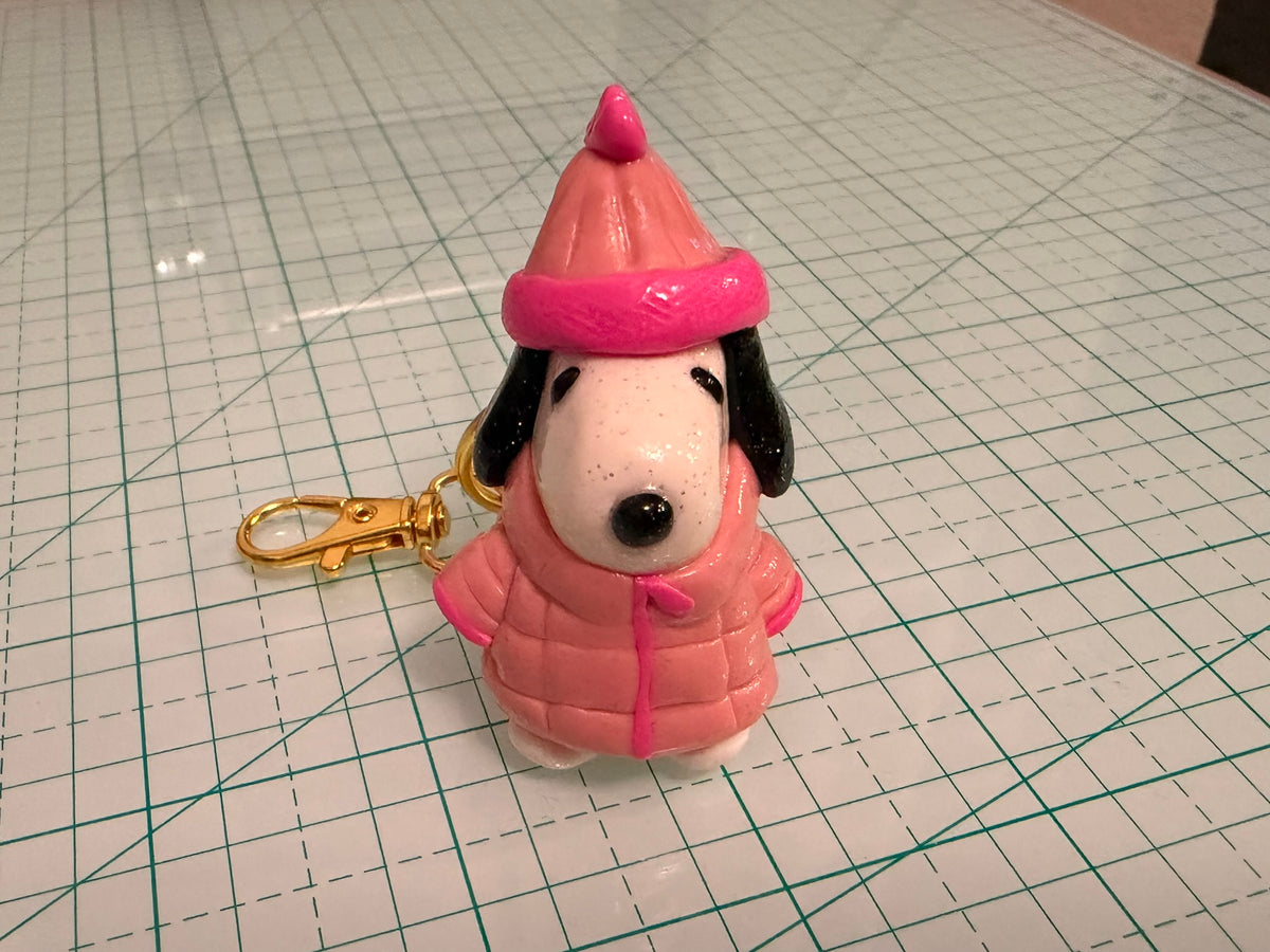 Snoopy Inspired Puffer Jacket Keychain | Polymer Clay Bag Charm, Peanuts Character