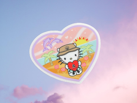 Heart Bad Kitty Waterproof Sticker